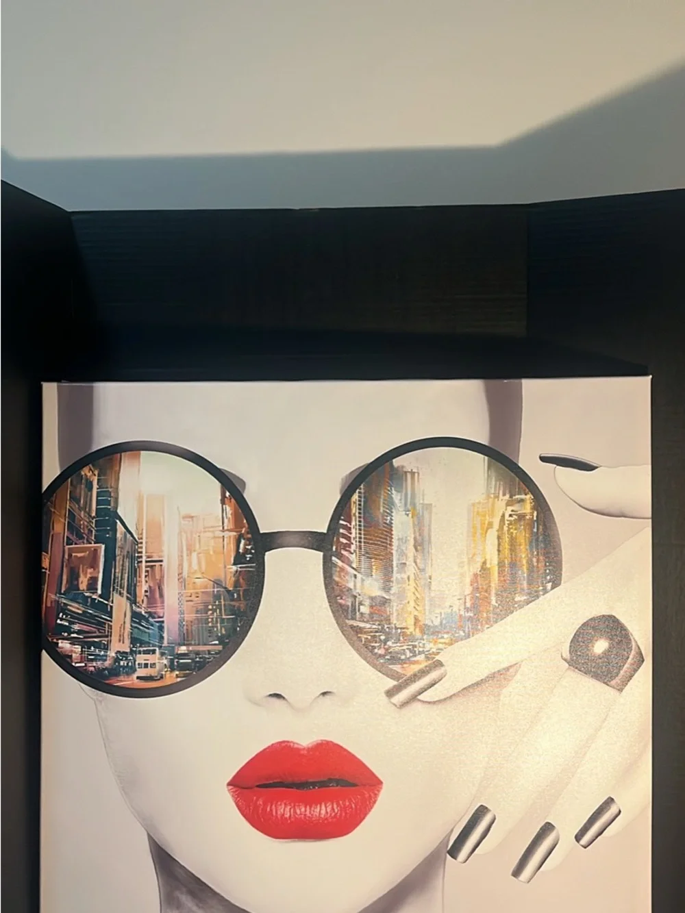 No Boundaries Red Lip Sunglasses Cityscape Canvas Art
